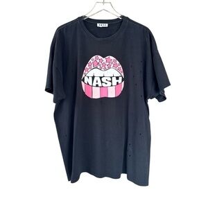 Nash Nashville Hot Pink Lip Distressed Tee Oversized Fit Size Small/Medium